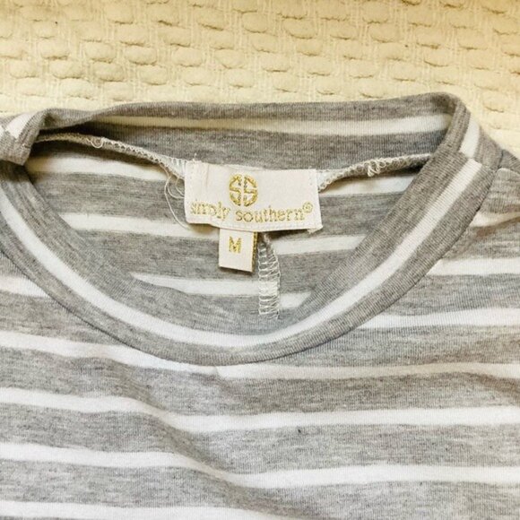 Gray & White Striped Cold Shoulder Casual Midi Dress By Simply Southern Size M - Picture 5 of 9